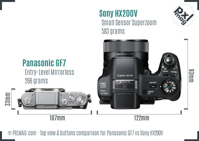 Panasonic GF7 vs Sony HX200V top view buttons comparison