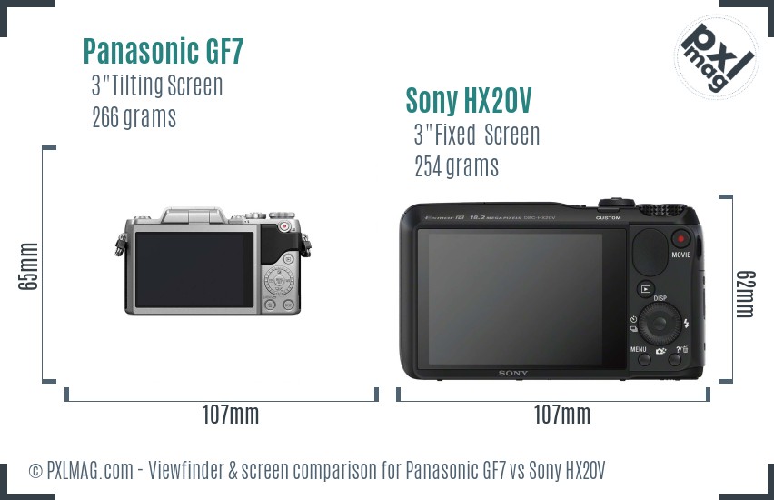 Panasonic GF7 vs Sony HX20V Screen and Viewfinder comparison