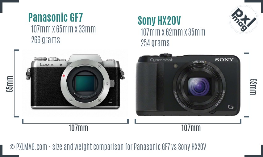 Panasonic GF7 vs Sony HX20V size comparison