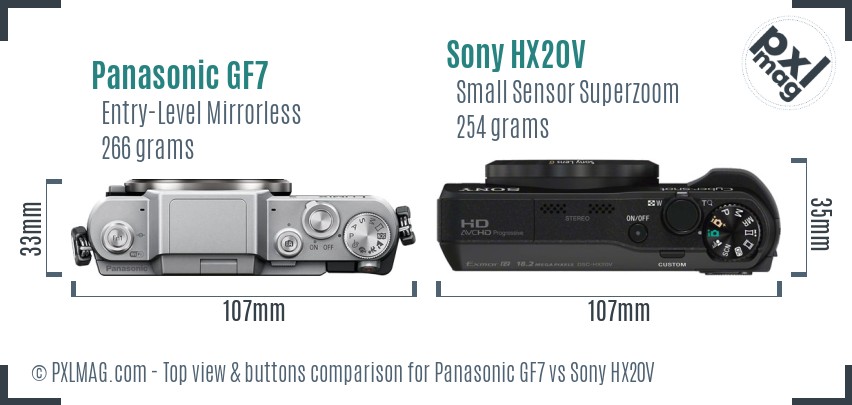 Panasonic GF7 vs Sony HX20V top view buttons comparison