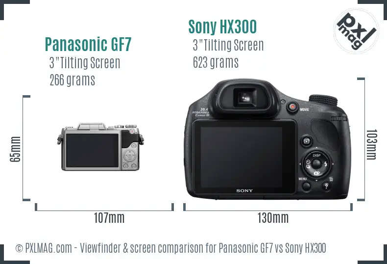 Panasonic GF7 vs Sony HX300 Screen and Viewfinder comparison