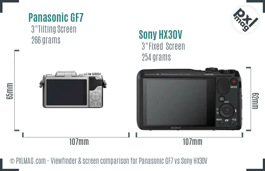 Panasonic GF7 vs Sony HX30V Screen and Viewfinder comparison