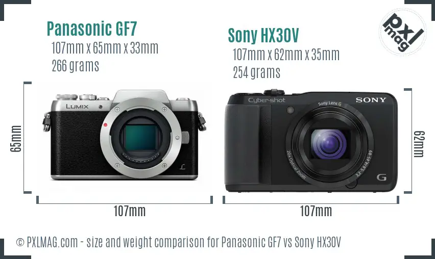 Panasonic GF7 vs Sony HX30V size comparison