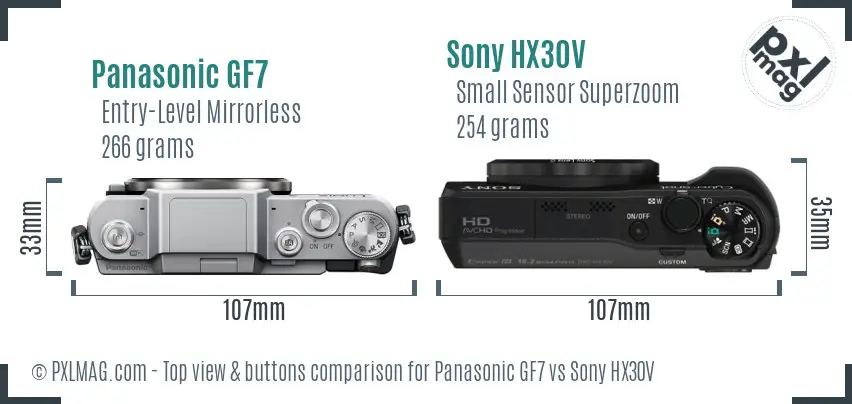 Panasonic GF7 vs Sony HX30V top view buttons comparison