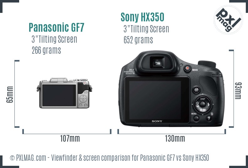 Panasonic GF7 vs Sony HX350 Screen and Viewfinder comparison