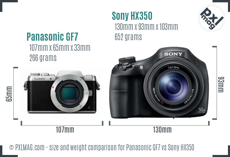 Panasonic GF7 vs Sony HX350 size comparison