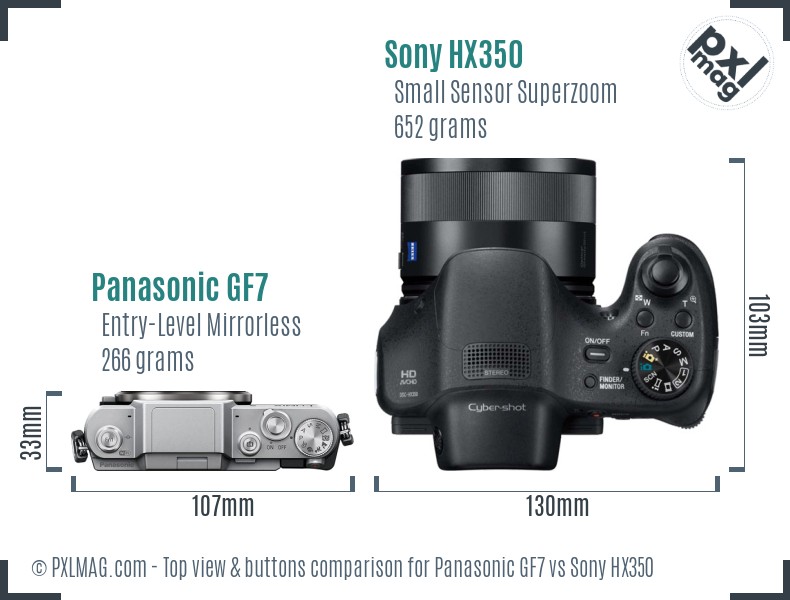 Panasonic GF7 vs Sony HX350 top view buttons comparison