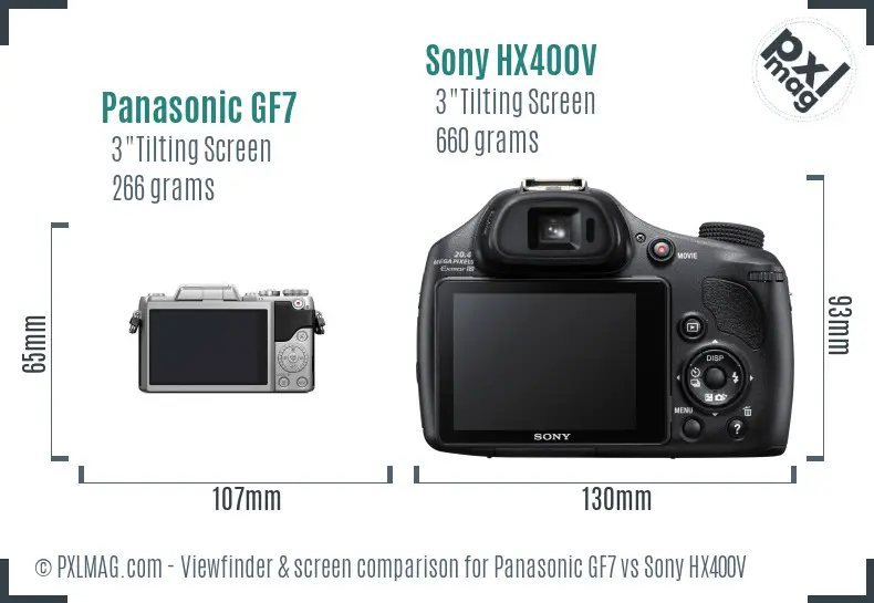 Panasonic GF7 vs Sony HX400V Screen and Viewfinder comparison