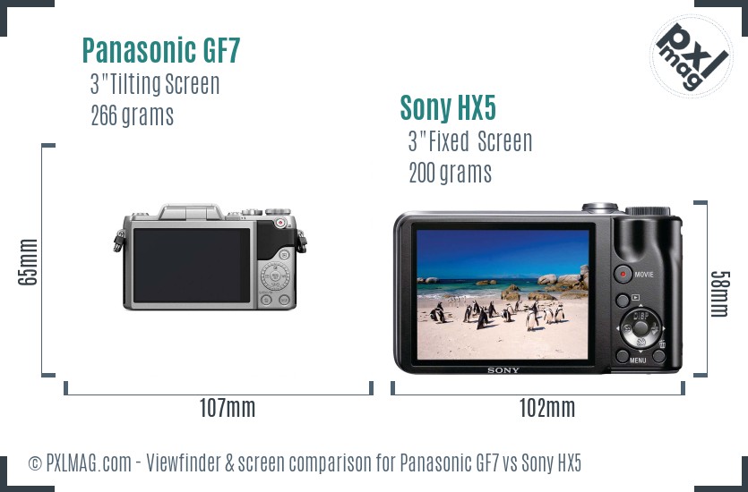 Panasonic GF7 vs Sony HX5 Screen and Viewfinder comparison