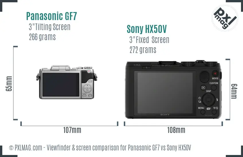 Panasonic GF7 vs Sony HX50V Screen and Viewfinder comparison