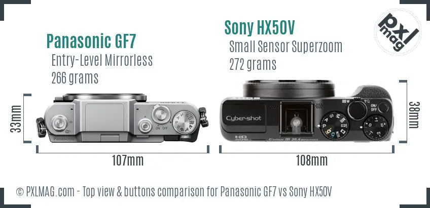 Panasonic GF7 vs Sony HX50V top view buttons comparison