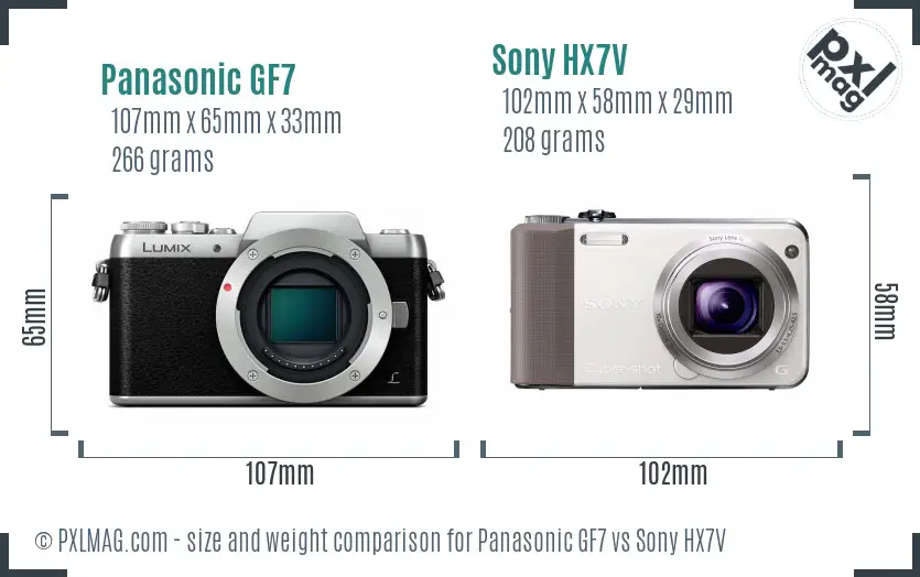 Panasonic GF7 vs Sony HX7V size comparison