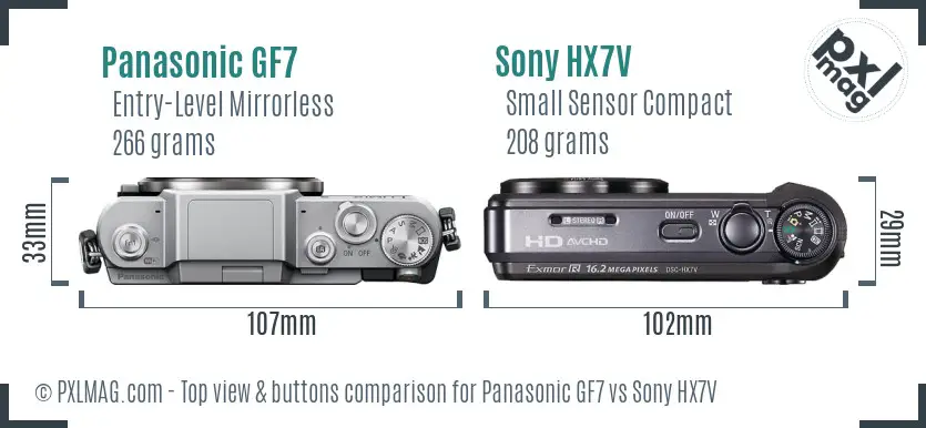 Panasonic GF7 vs Sony HX7V top view buttons comparison