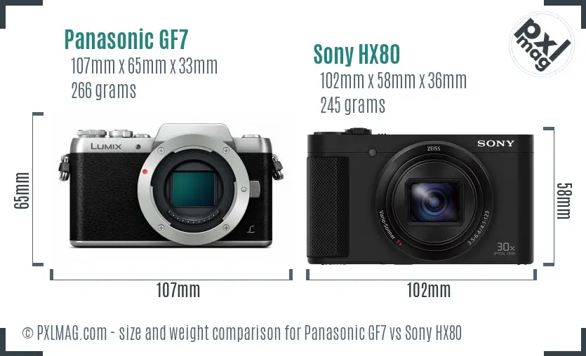 Panasonic GF7 vs Sony HX80 size comparison Panasonic GF7 vs Sony HX80 size comparison