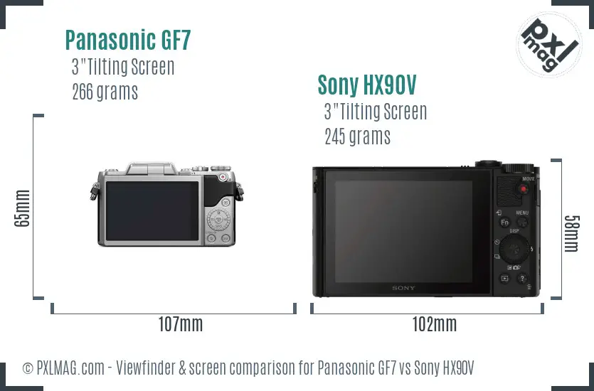 Panasonic GF7 vs Sony HX90V Screen and Viewfinder comparison