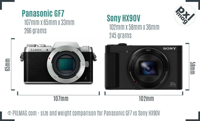 Panasonic GF7 vs Sony HX90V size comparison