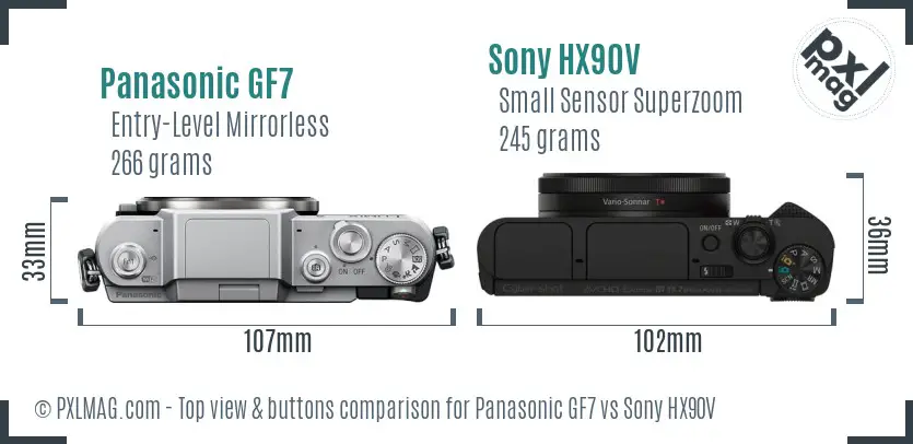 Panasonic GF7 vs Sony HX90V top view buttons comparison