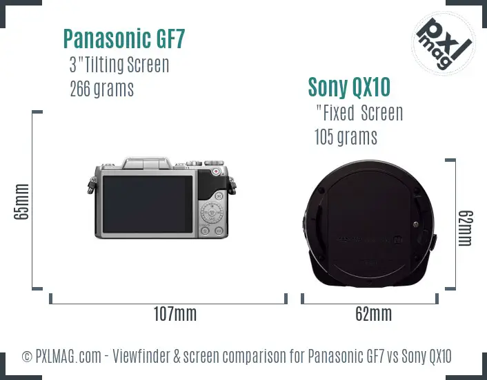 Panasonic GF7 vs Sony QX10 Screen and Viewfinder comparison