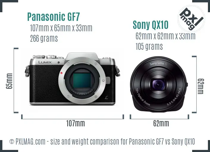 Panasonic GF7 vs Sony QX10 size comparison