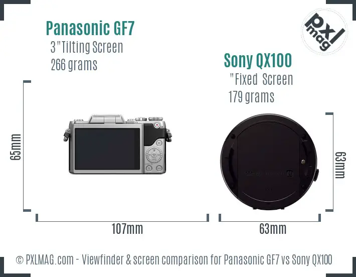 Panasonic GF7 vs Sony QX100 Screen and Viewfinder comparison