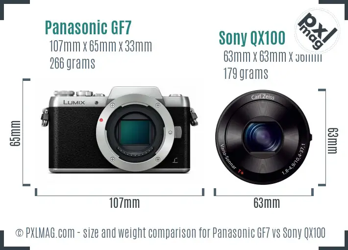 Panasonic GF7 vs Sony QX100 size comparison Panasonic GF7 vs Sony QX100 size comparison