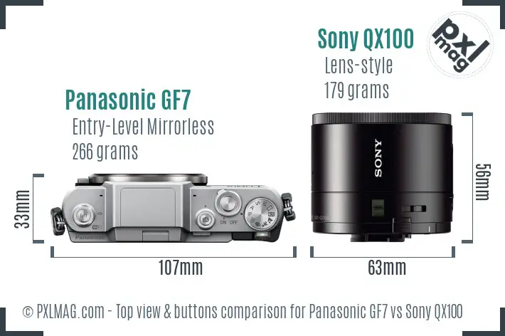 Panasonic GF7 vs Sony QX100 top view buttons comparison