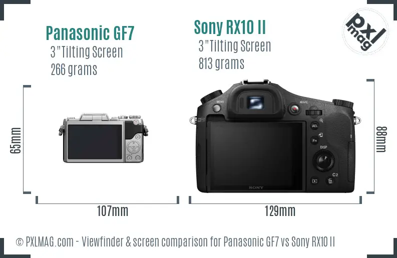 Panasonic GF7 vs Sony RX10 II Screen and Viewfinder comparison