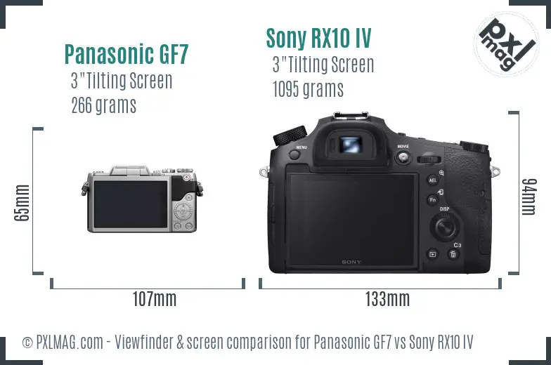 Panasonic GF7 vs Sony RX10 IV Screen and Viewfinder comparison