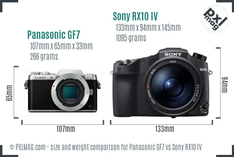 Panasonic GF7 vs Sony RX10 IV size comparison