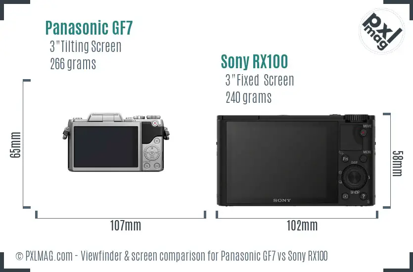 Panasonic GF7 vs Sony RX100 Screen and Viewfinder comparison
