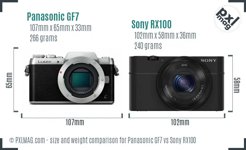 Panasonic GF7 vs Sony RX100 size comparison