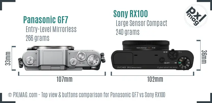 Panasonic GF7 vs Sony RX100 top view buttons comparison