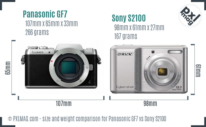 Panasonic GF7 vs Sony S2100 size comparison