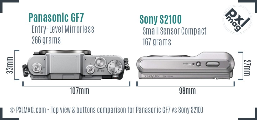 Panasonic GF7 vs Sony S2100 top view buttons comparison