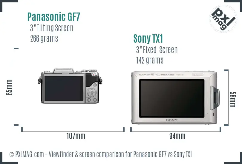 Panasonic GF7 vs Sony TX1 Screen and Viewfinder comparison Panasonic GF7 vs Sony TX1 Screen and Viewfinder comparison