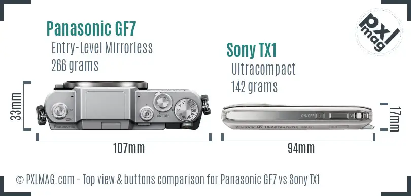 Panasonic GF7 vs Sony TX1 top view buttons comparison Panasonic GF7 vs Sony TX1 top view buttons comparison