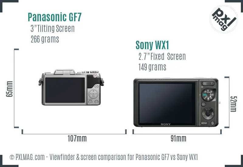 Panasonic GF7 vs Sony WX1 Screen and Viewfinder comparison