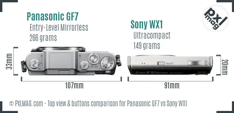Panasonic GF7 vs Sony WX1 top view buttons comparison