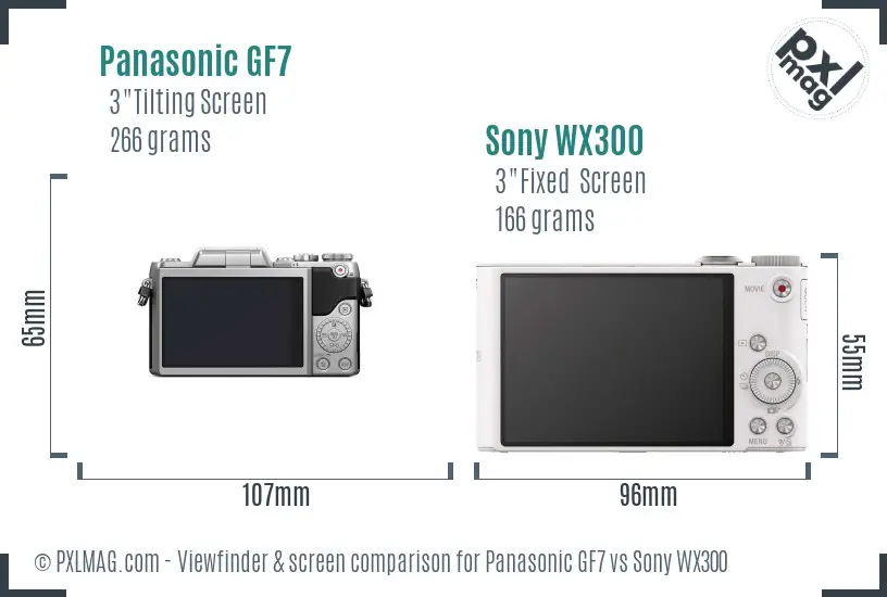 Panasonic GF7 vs Sony WX300 Screen and Viewfinder comparison