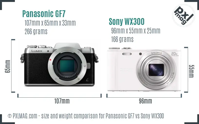 Panasonic GF7 vs Sony WX300 size comparison