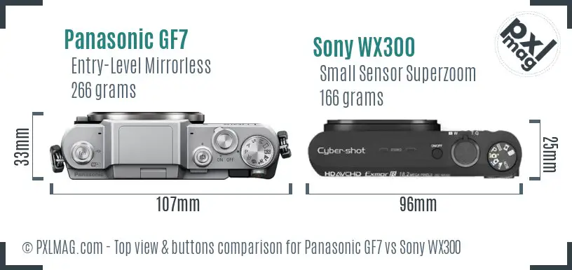 Panasonic GF7 vs Sony WX300 top view buttons comparison