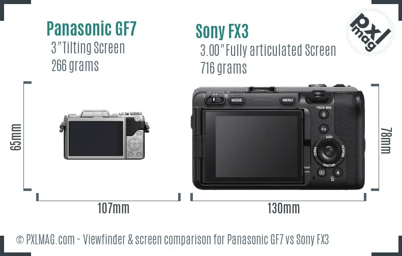 Panasonic GF7 vs Sony FX3 Screen and Viewfinder comparison