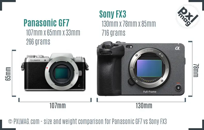 Panasonic GF7 vs Sony FX3 size comparison