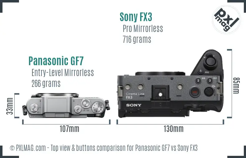 Panasonic GF7 vs Sony FX3 top view buttons comparison