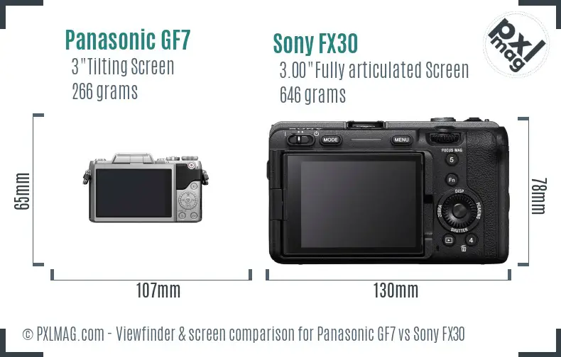 Panasonic GF7 vs Sony FX30 Screen and Viewfinder comparison
