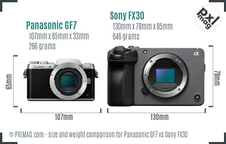 Panasonic GF7 vs Sony FX30 size comparison