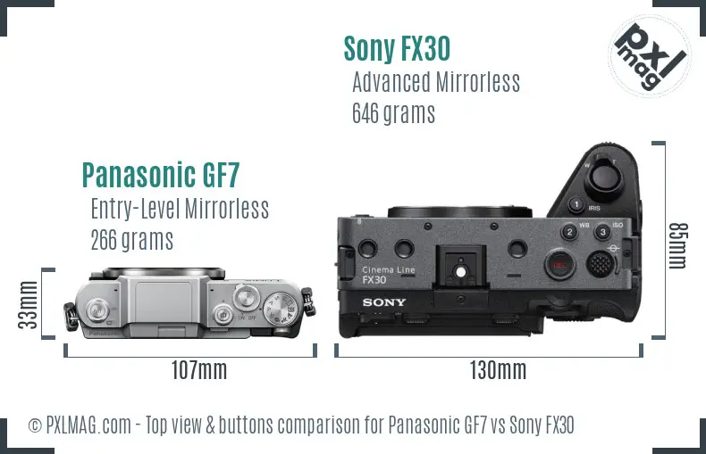 Panasonic GF7 vs Sony FX30 top view buttons comparison
