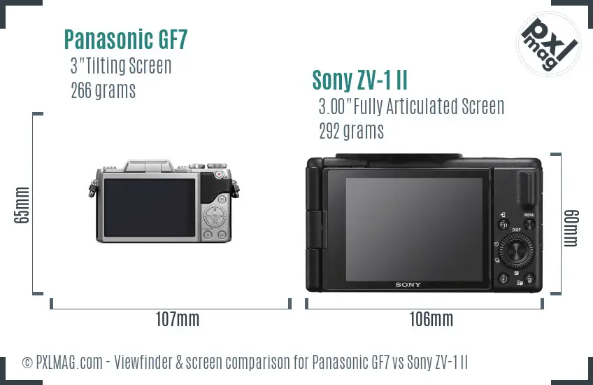 Panasonic GF7 vs Sony ZV-1 II Screen and Viewfinder comparison Panasonic GF7 vs Sony ZV-1 II Screen and Viewfinder comparison