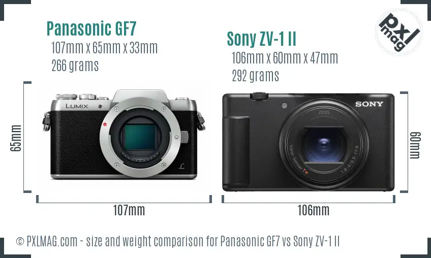 Panasonic GF7 vs Sony ZV-1 II size comparison Panasonic GF7 vs Sony ZV-1 II size comparison