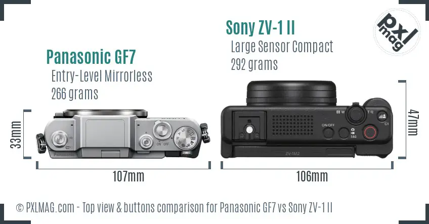 Panasonic GF7 vs Sony ZV-1 II top view buttons comparison Panasonic GF7 vs Sony ZV-1 II top view buttons comparison